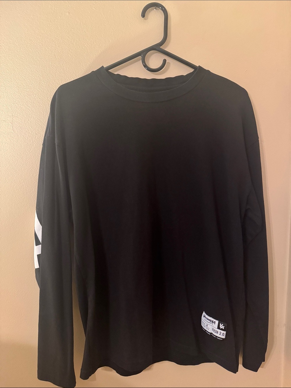 YoungLA Black Long Sleeve Crewneck with White Sleeve Accent